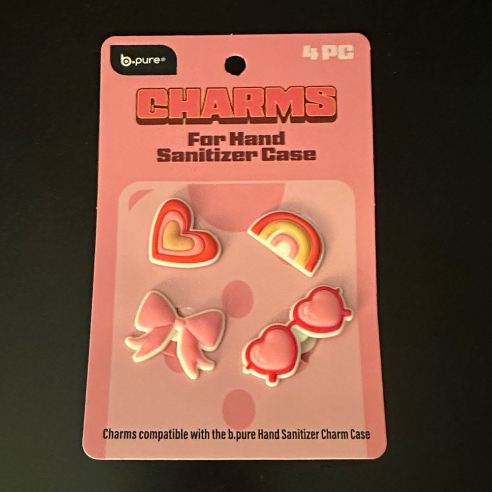 BPure Pink Charms Set for Hand Sanitizer Case - 🎀 bow ❤️ heart rainbow 🌈 🕶️